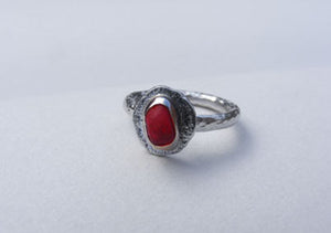 Garnet Red sea glass ring