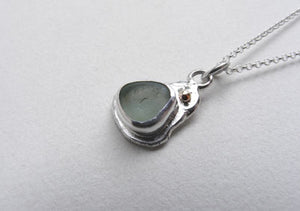 Green seafoam seaglass pebble pendant