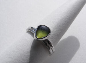 Olive green sea glass engagment ring