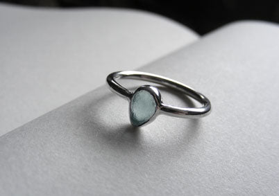 Light blue sea glass silver ring