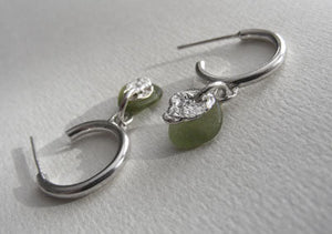 Sage green sea glass hoop earrings
