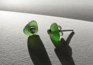 Sprite Green sea glass and simple silver studs