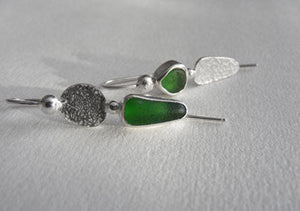 Sprite green sea glass silver drop earrings