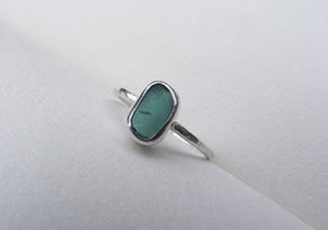 Teal sea glass silver ring