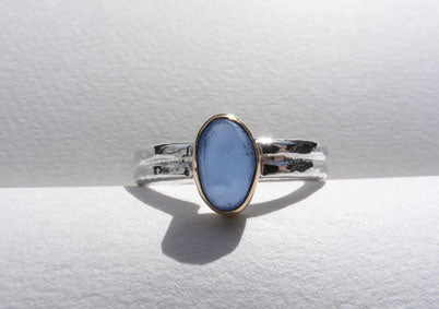 Topsham to Turf Cornflour Blue sea glass ring