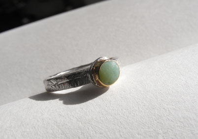 Turquoise milk glass sea glass ring bezel set in recycled 9ct gold