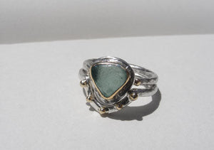 Turquoise sea glass triangle ring with Tiara ring