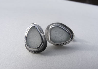 White Sea foam sea glass silver stud earrings