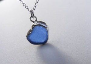 Bristol blue sea glass heart necklace