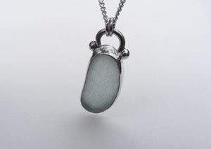 Sea Foam sea glass silver bezel set pendant with an 18 inch silver curb chain