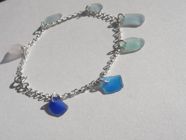 Blue gradiated sea glass anklet