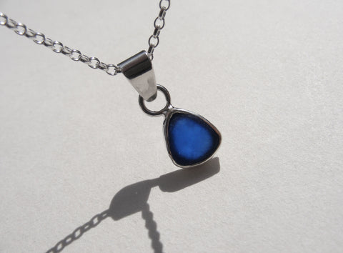 Bristol Blue sea glass pendant with 18" silver Belcher chain
