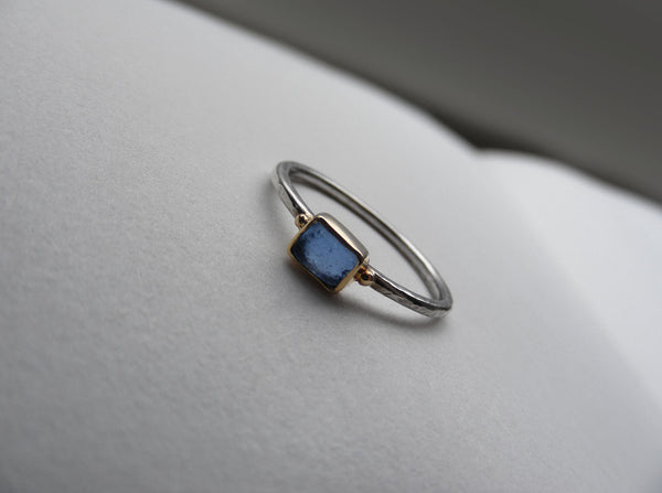 Bristol blue Radient shaped sea glass treasure ring SIZE N