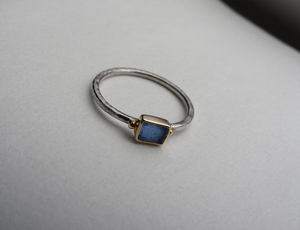 Bristol blue Radient shaped sea glass treasure ring SIZE N