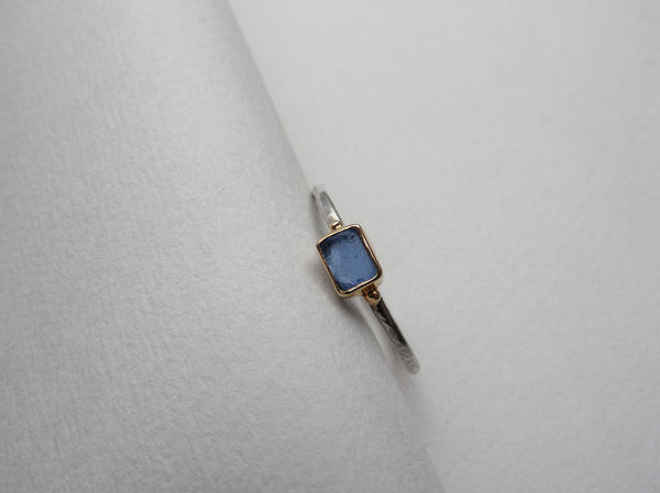 Bristol blue Radient shaped sea glass treasure ring SIZE N