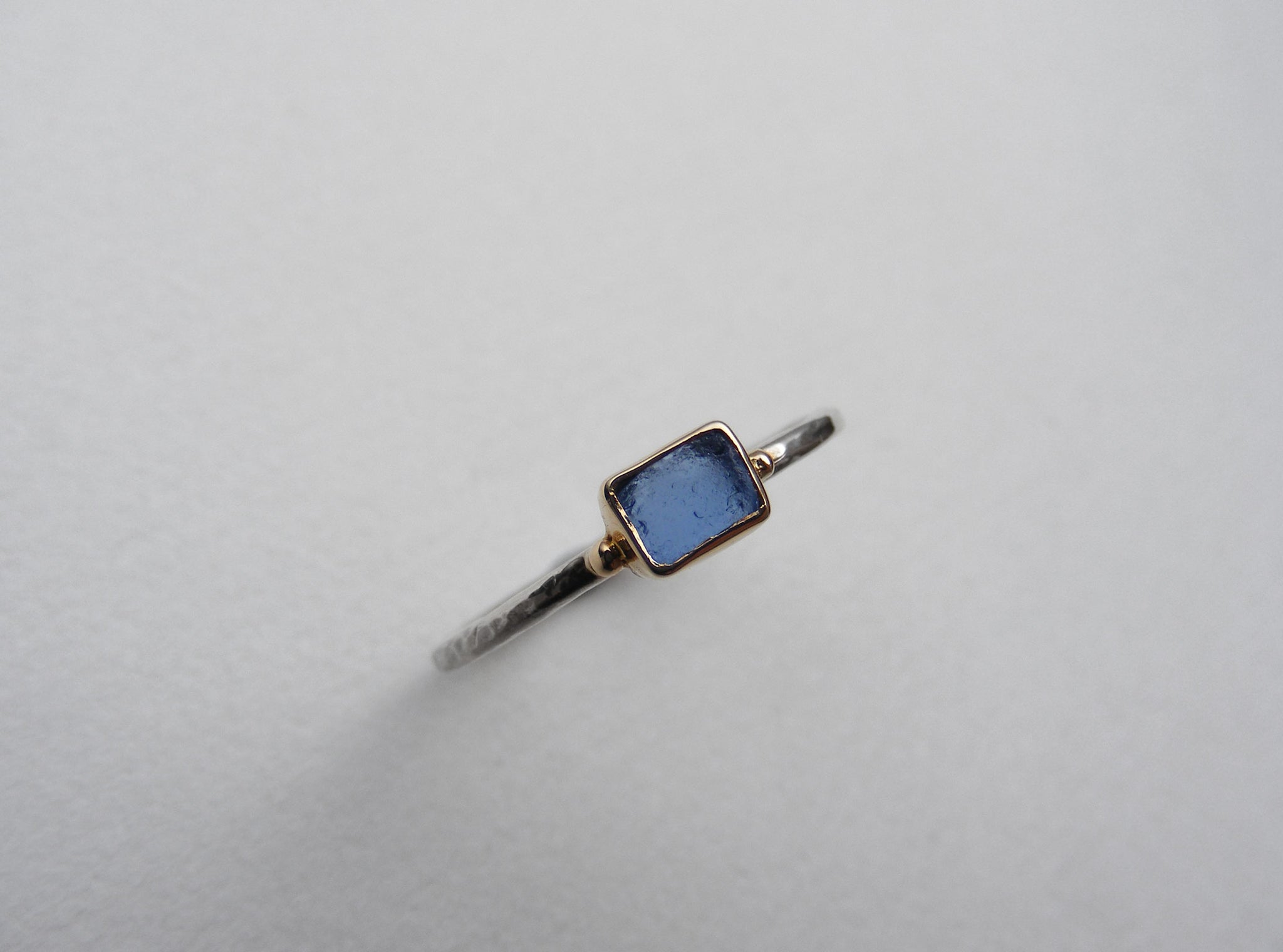 Bristol blue Radient shaped sea glass treasure ring SIZE N