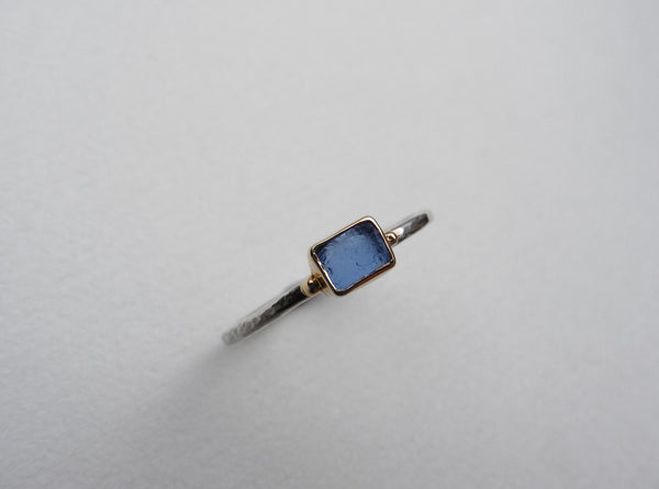 Bristol blue Radient shaped sea glass treasure ring SIZE N