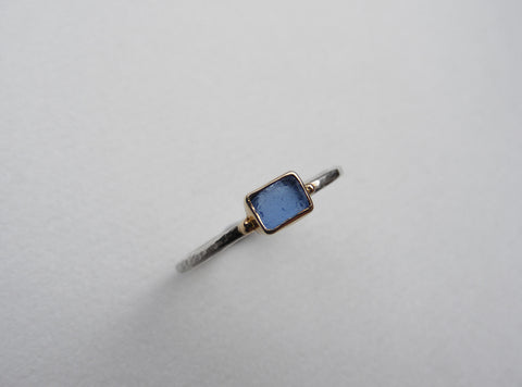 Bristol blue Radient shaped sea glass treasure ring SIZE N