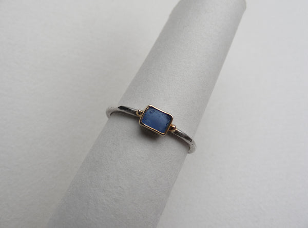 Bristol blue Radient shaped sea glass treasure ring SIZE N