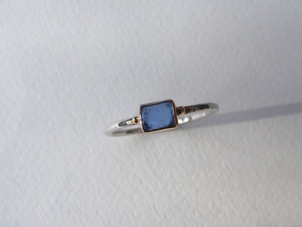 Bristol blue Radient shaped sea glass treasure ring SIZE N