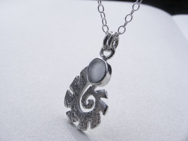 Charmouth ammonite sea glass silver pendant