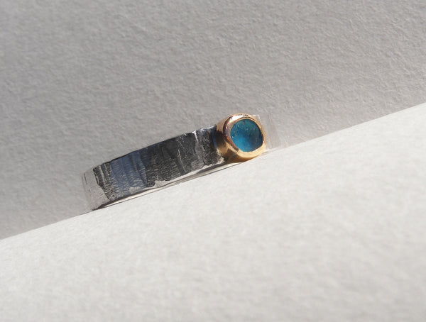 Lagoon Blue recycled Gold bezel set sea glass ring N