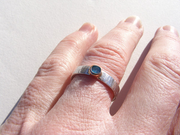Lagoon Blue recycled Gold bezel set sea glass ring N