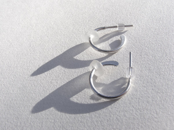 Ocean Flow Interchangable drilled White sea glass hoop silver earrings