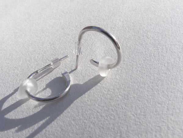 Ocean Flow Interchangable drilled White sea glass hoop silver earrings