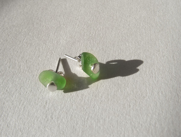 Ocean Flow Interchangable Sprite Green sea glass stud silver earrings