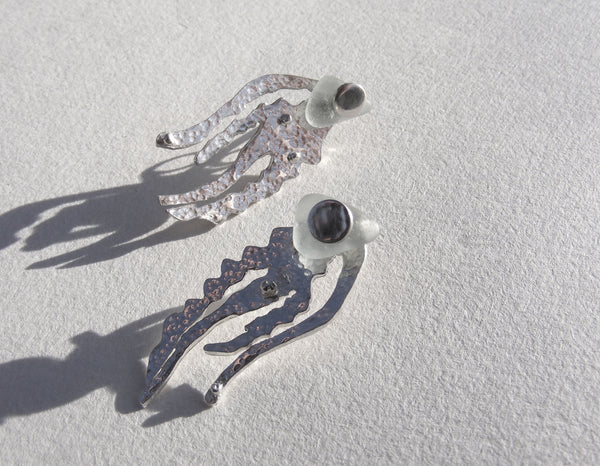 Ocean Flow stud seaweed Interchangable sea foam sea glass earrings silver