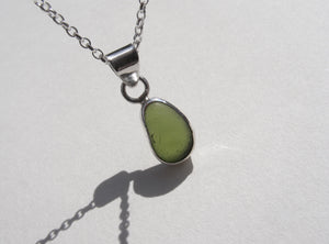 Olive Green sea glass pendant with 16" silver Belcher chain