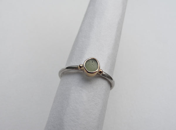 Olive green, round pear shaped sea glass treasure ring SIZE M