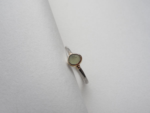 Olive green, round pear shaped sea glass treasure ring SIZE M