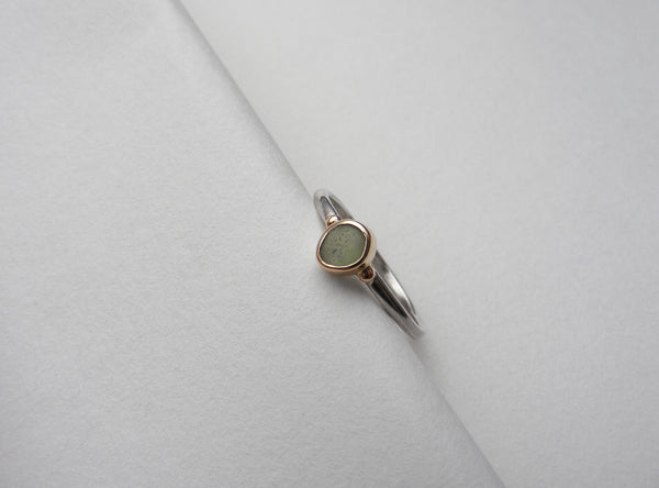 Olive green, round pear shaped sea glass treasure ring SIZE M