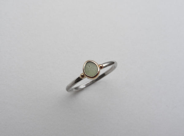 Olive green, round pear shaped sea glass treasure ring SIZE M