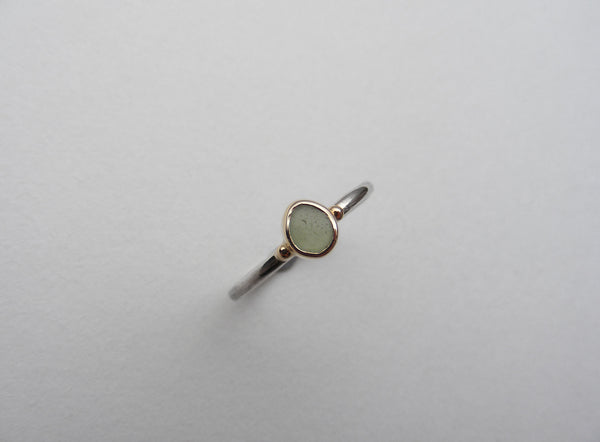 Olive green, round pear shaped sea glass treasure ring SIZE M