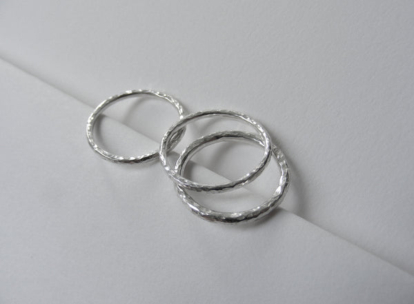 Solid Silver Hammered Stacking Rings 1.5mm