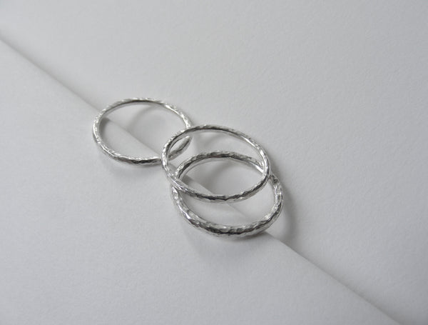 Solid Silver Hammered Stacking Rings 1.5mm