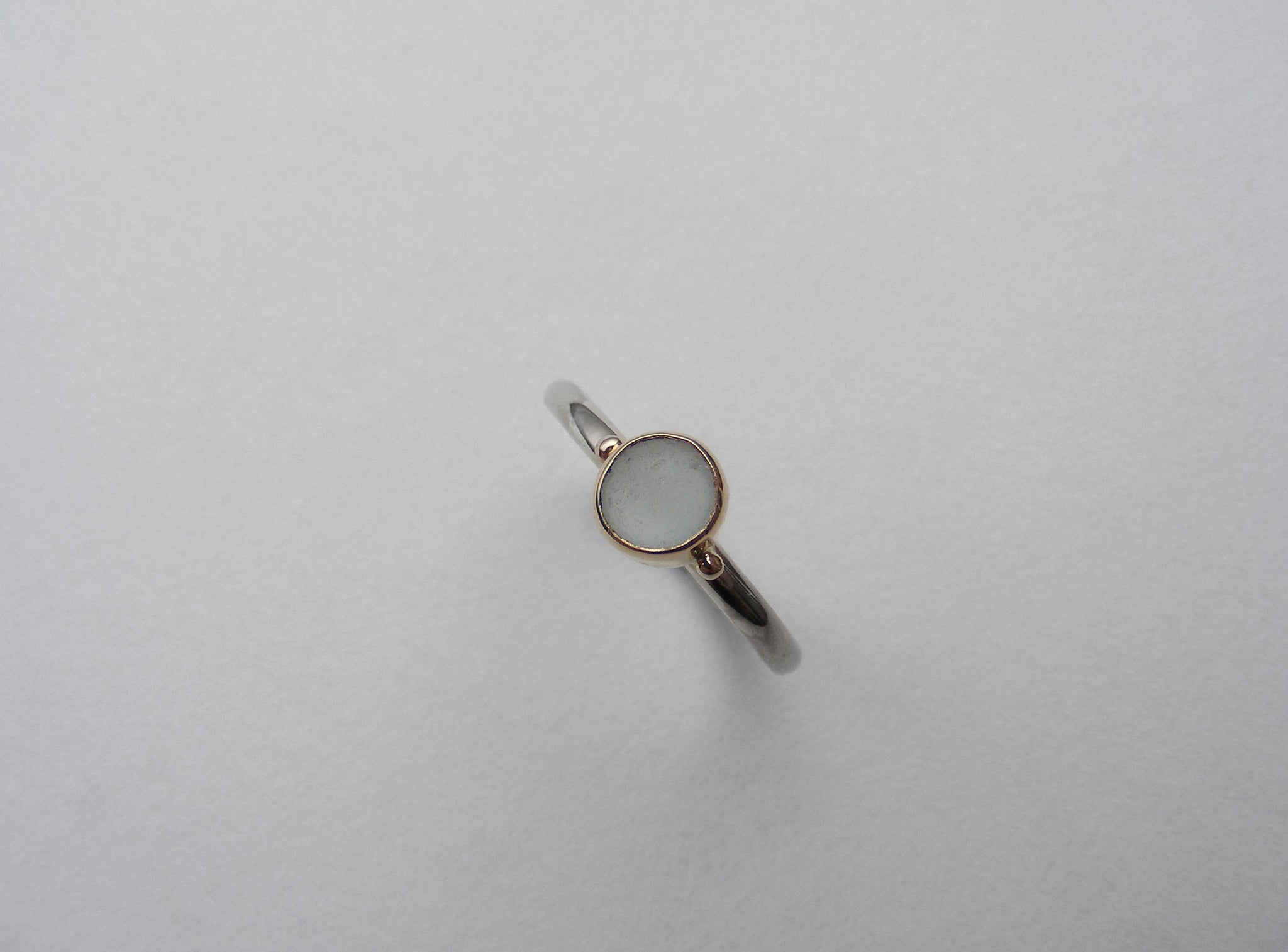 Sea Foam round shaped sea glass treasure ring SIZE M