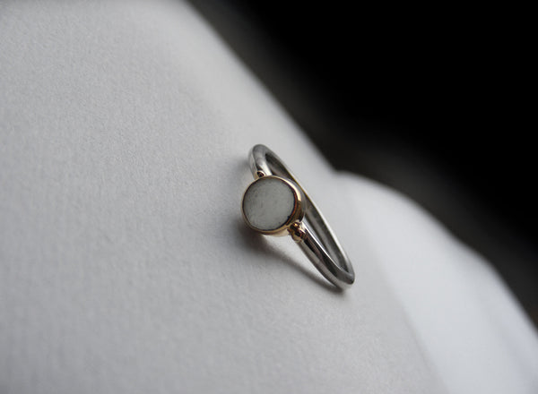 Sea Foam round shaped sea glass treasure ring SIZE M