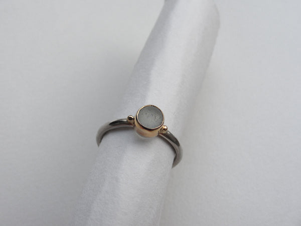 Sea Foam round shaped sea glass treasure ring SIZE M