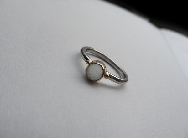 Sea Foam round shaped sea glass treasure ring SIZE M