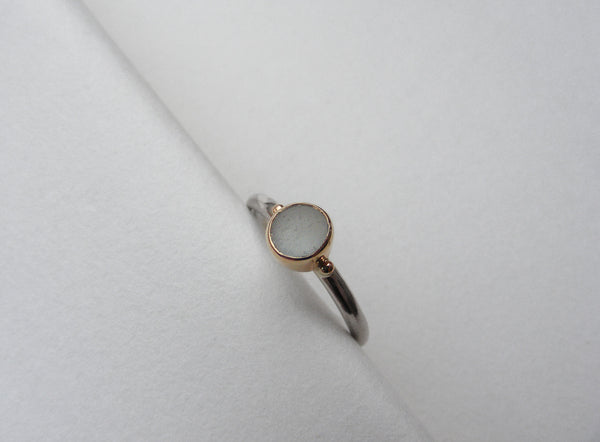 Sea Foam round shaped sea glass treasure ring SIZE M