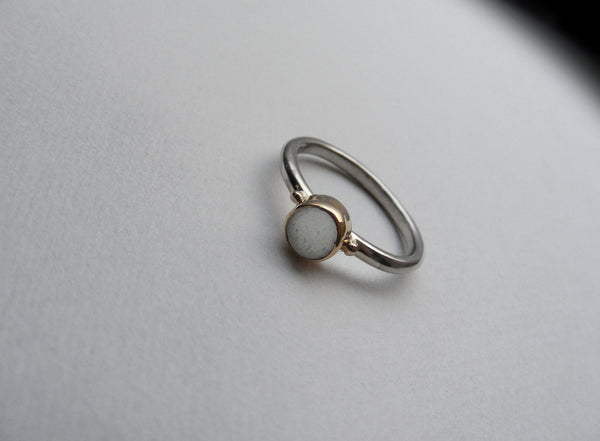 Sea Foam round shaped sea glass treasure ring SIZE M