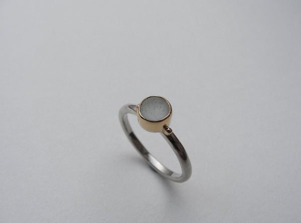 Sea Foam round shaped sea glass treasure ring SIZE M