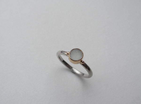 Sea Foam round shaped sea glass treasure ring SIZE M