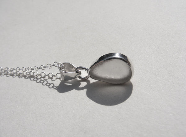 Sea Foam sea glass pendant with 18" silver fine trace chain