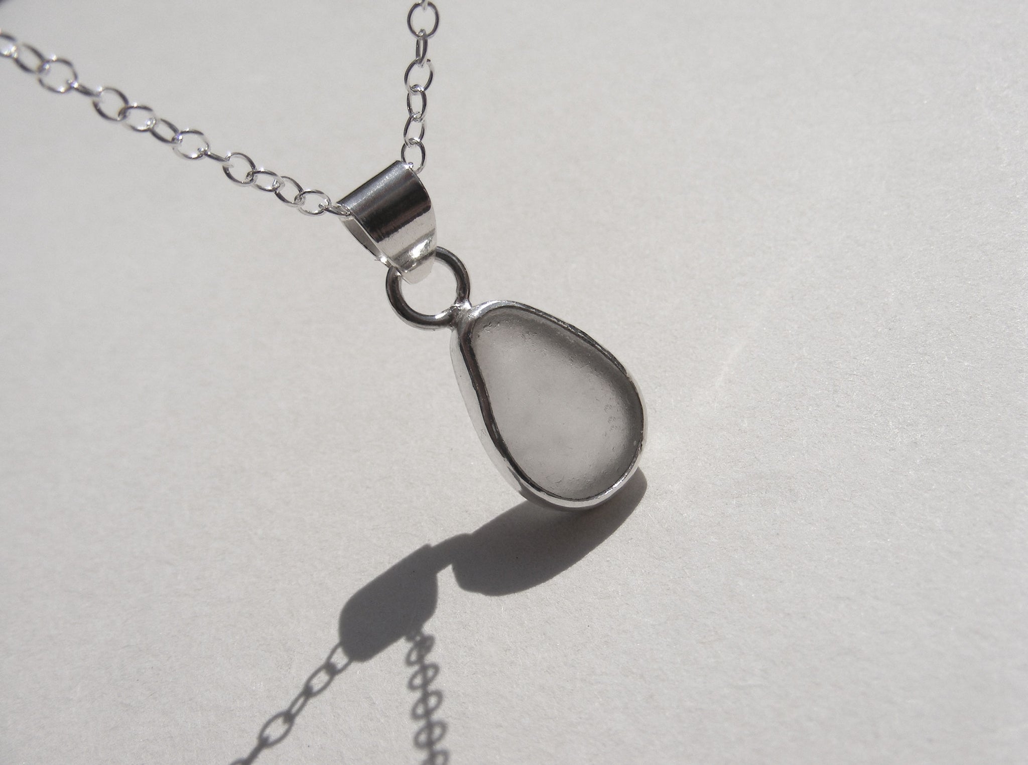 Sea Foam sea glass pendant with 18" silver fine trace chain