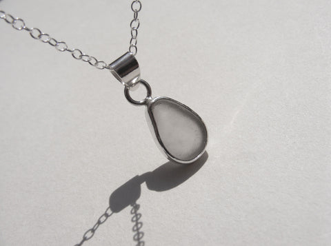 Sea Foam sea glass pendant with 18" silver fine trace chain